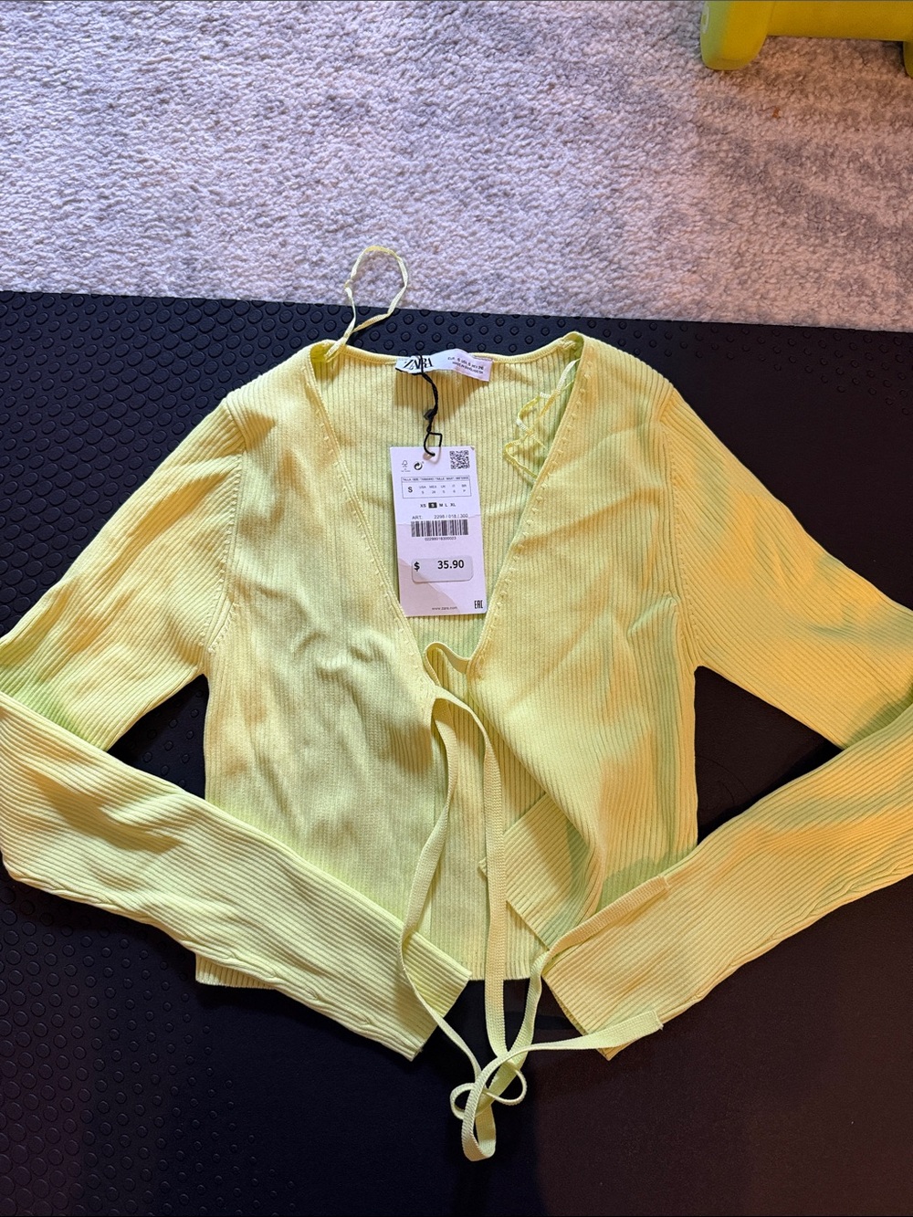 Zara Lemon Yellow Ribbed Tie-Front Tunic Top